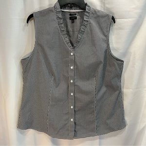 Talbots Black and White Gingham Sleeveless Button-Front Top